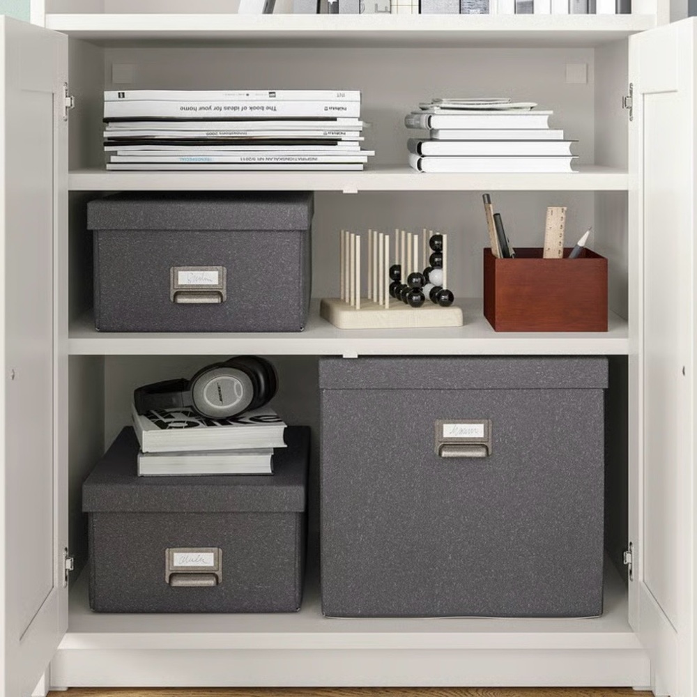 Set of 3 Gray Storage Boxes with lids